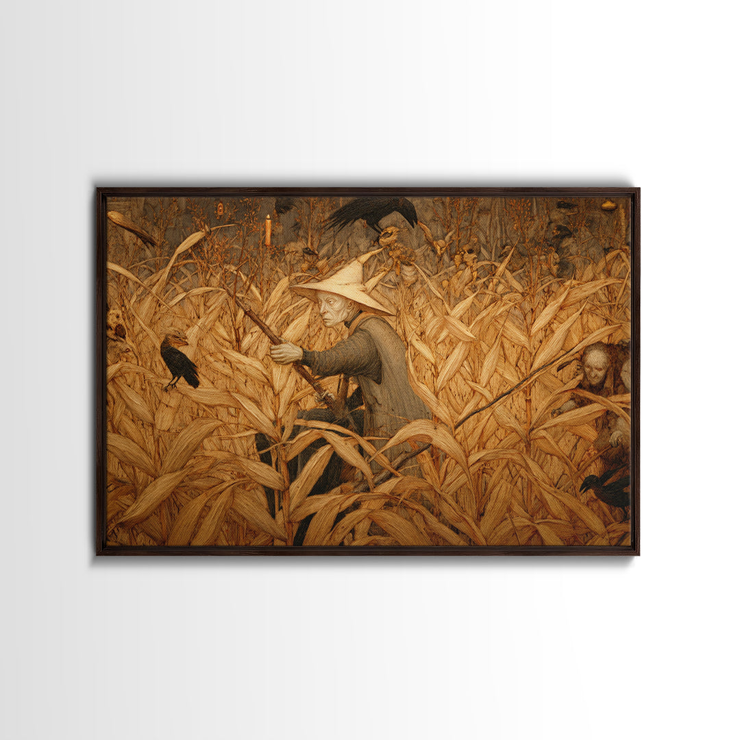 The Cornfield Crawler, Medieval Grotesque Art, Landscape Wall Art, Dark Fantasy Wall Art, Framed Canvas Print, Halloween Wall Art