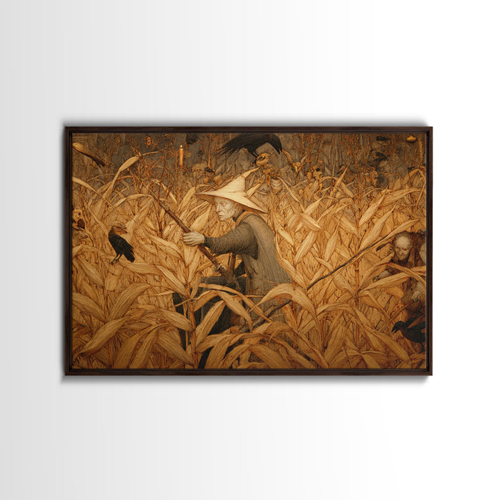 The Cornfield Crawler, Medieval Grotesque Art, Landscape Wall Art, Dark Fantasy Wall Art, Framed Canvas Print, Halloween Wall Art