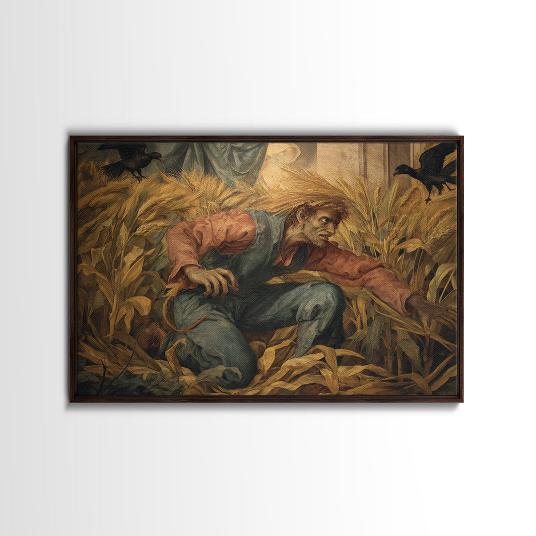The Cornfield Crawler, Dark Renaissance Art, Landscape Wall Art, Macabre Wall Art, Framed Canvas Print, Halloween Wall Art