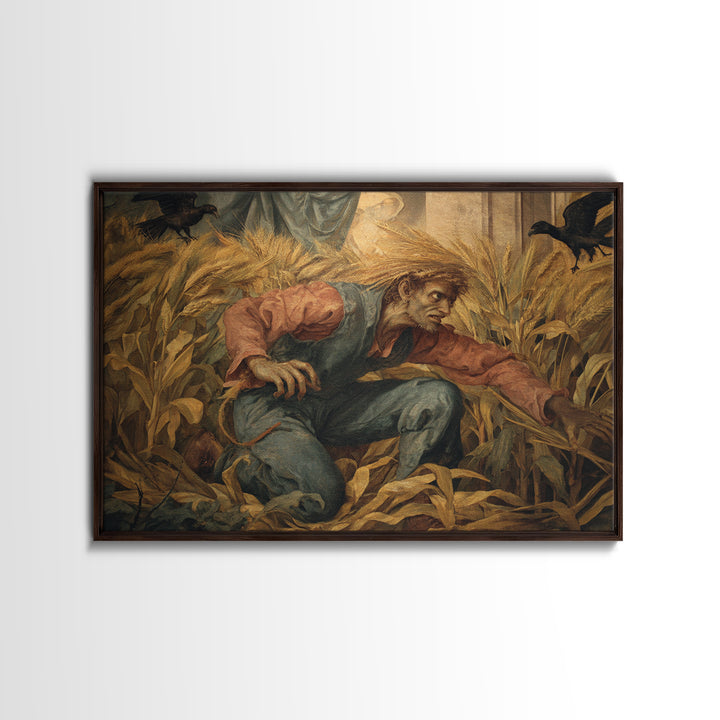 The Cornfield Crawler, Dark Renaissance Art, Landscape Wall Art, Macabre Wall Art, Framed Canvas Print, Halloween Wall Art