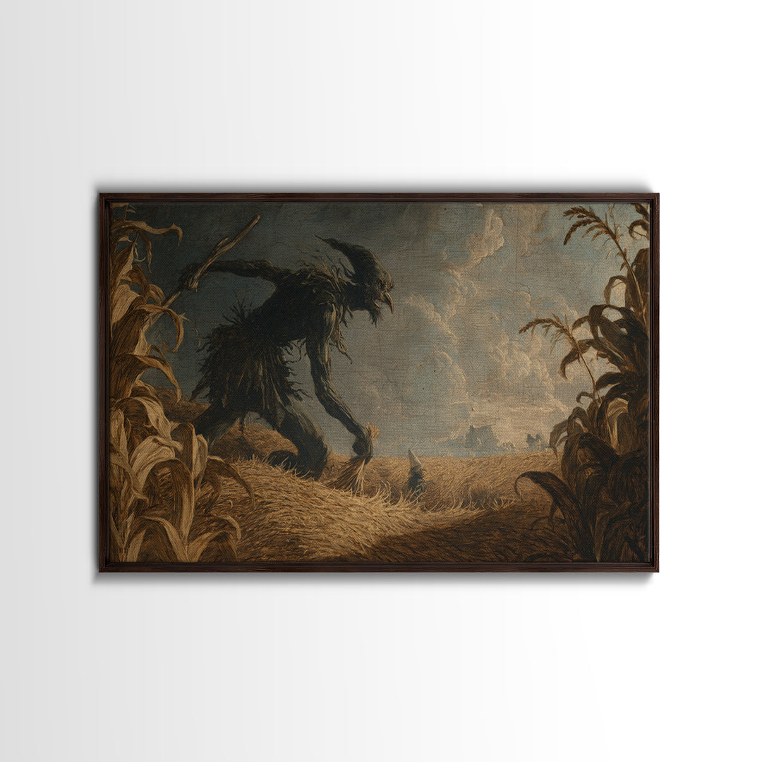 The Cornfield Crawler, Baroque Witchcraft Art, Landscape Wall Art, Macabre Wall Art, Framed Canvas Print, Halloween Wall Art