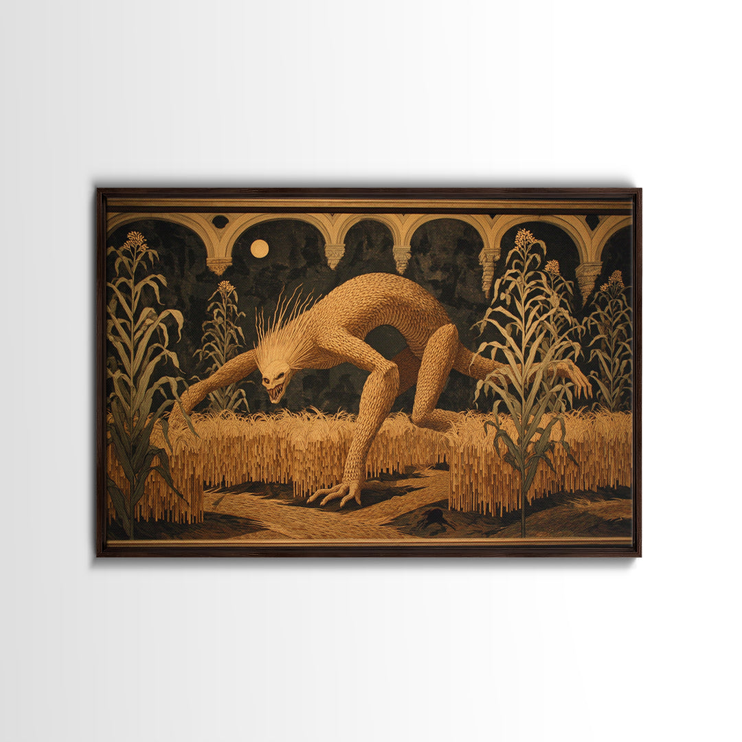 The Cornfield Crawler, Visionary Gothic Art, Landscape Wall Art, Dark Fantasy Wall Art, Canvas Print, Halloween Wall Art