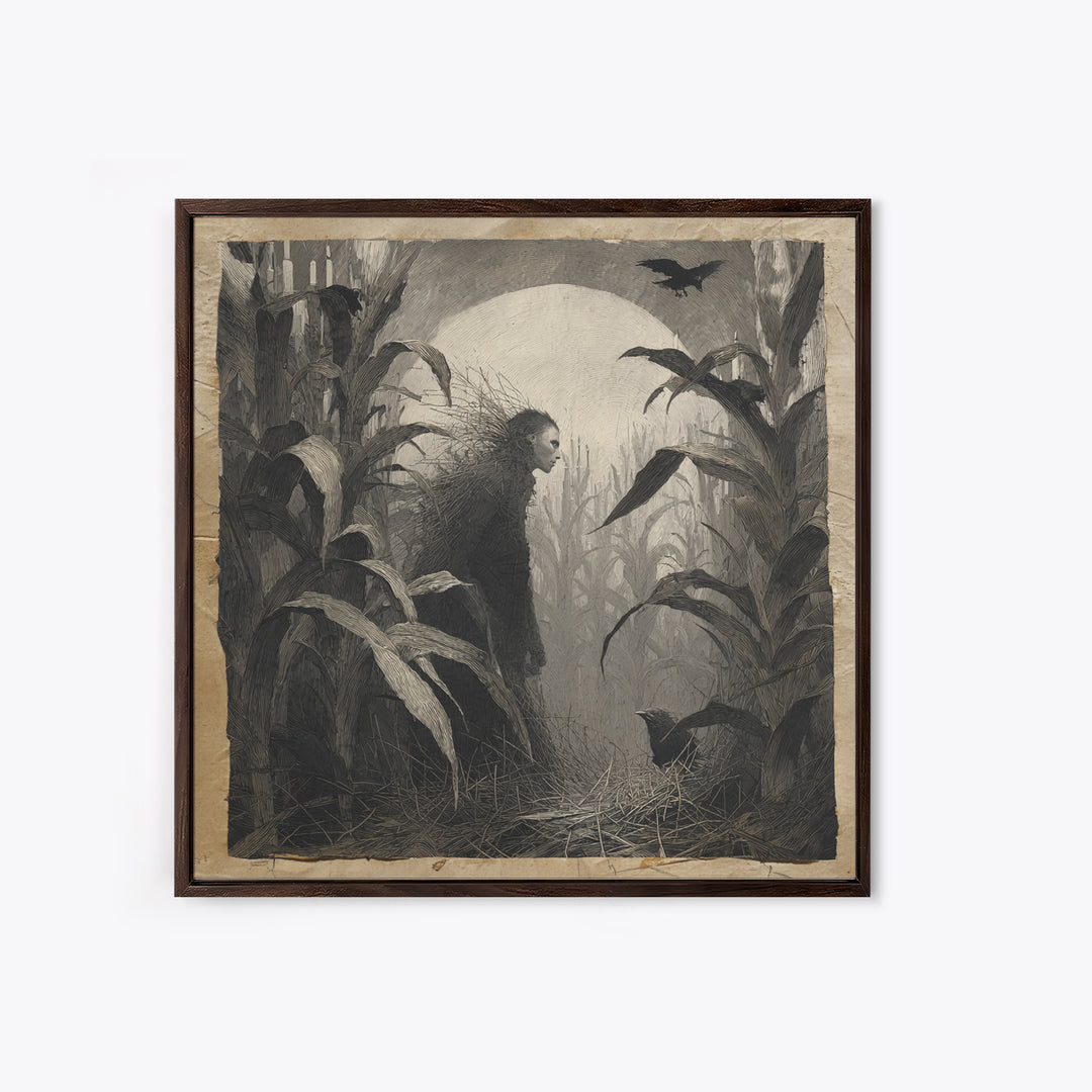 The Cornfield Crawler, Symbolist Dream Art, Square Wall Art, Macabre Wall Art, Framed Canvas Print, Halloween Wall Art