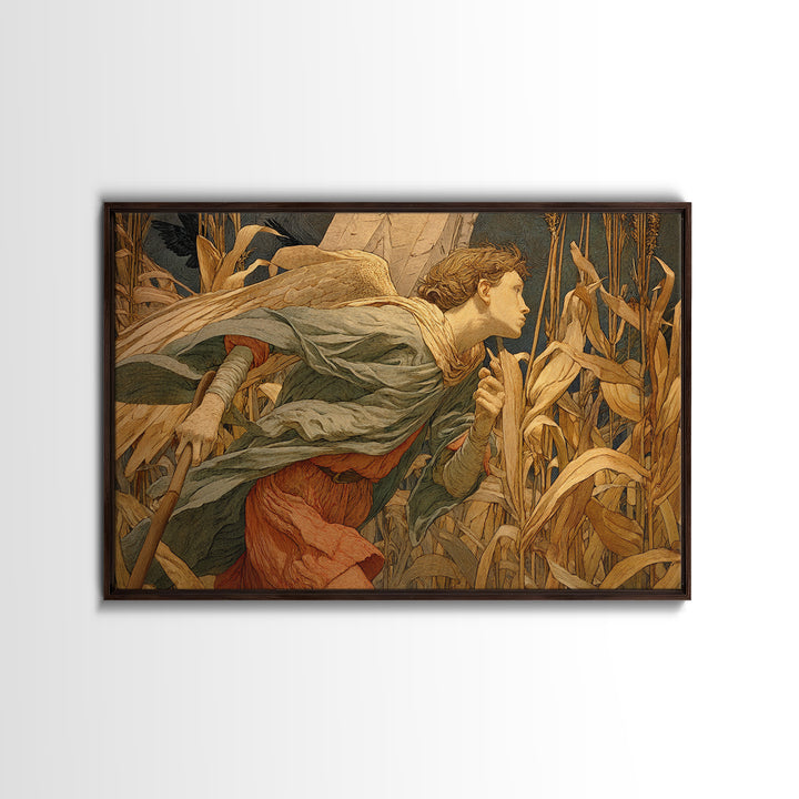 The Cornfield Crawler, Symbolist Death Art, Landscape Wall Art, Gothic Horror Wall Art, Framed Canvas Print, Halloween Wall Art