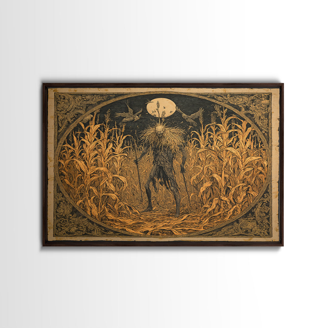 The Cornfield Crawler, Symbolist Etching Art, Square Wall Art, Dark Fantasy Wall Art, Canvas Print, Halloween Wall Art, Gothic Home Decor