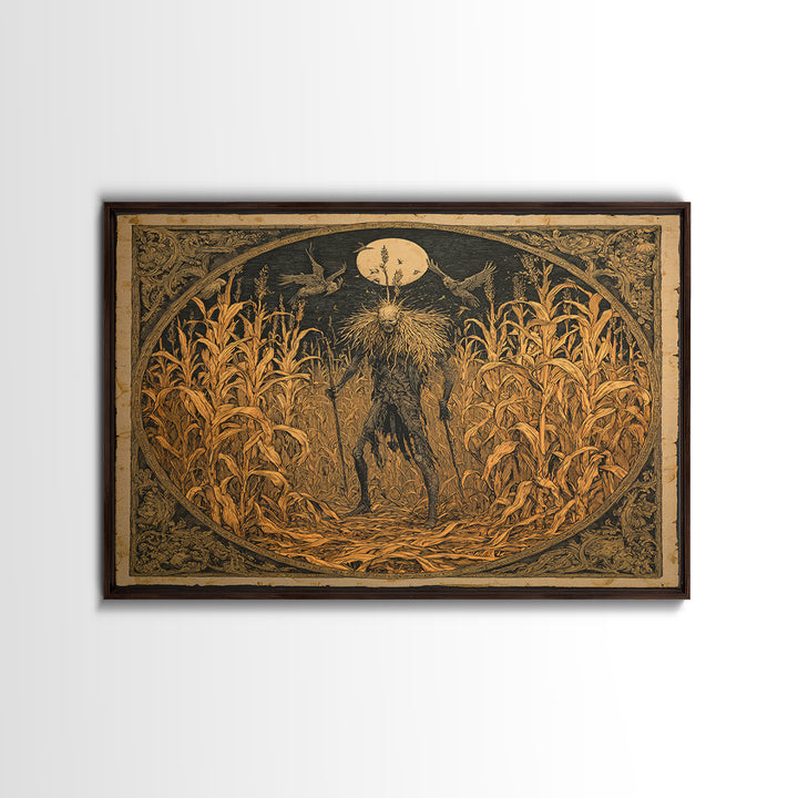The Cornfield Crawler, Symbolist Etching Art, Square Wall Art, Dark Fantasy Wall Art, Canvas Print, Halloween Wall Art, Gothic Home Decor