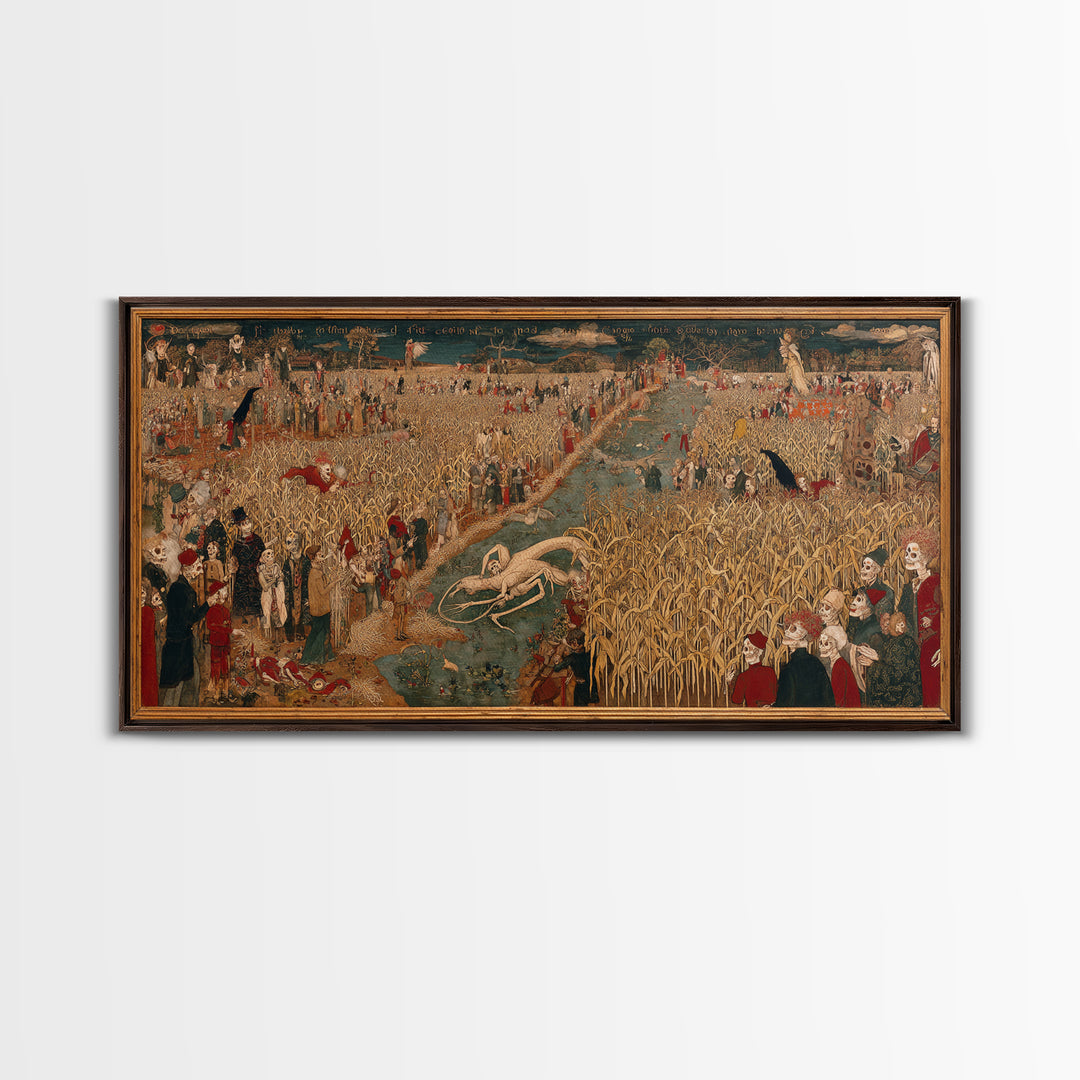 The Cornfield Crawler, Grotesque Carnival Art, Wide Panoramic Art, Macabre Wall Art, Framed Canvas Print, Halloween Wall Art