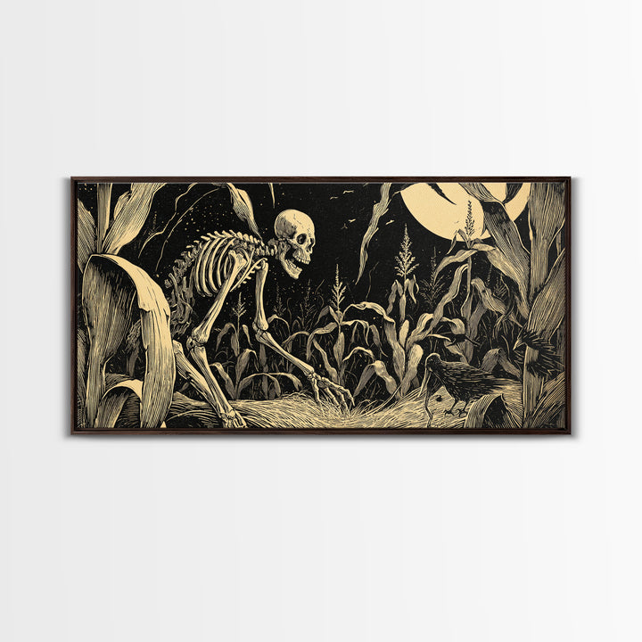 The Cornfield Crawler, Macabre Folk Print Art, Wide Panoramic Art, Dark Fantasy Wall Art, Framed Canvas Print, Gothic Home Decor