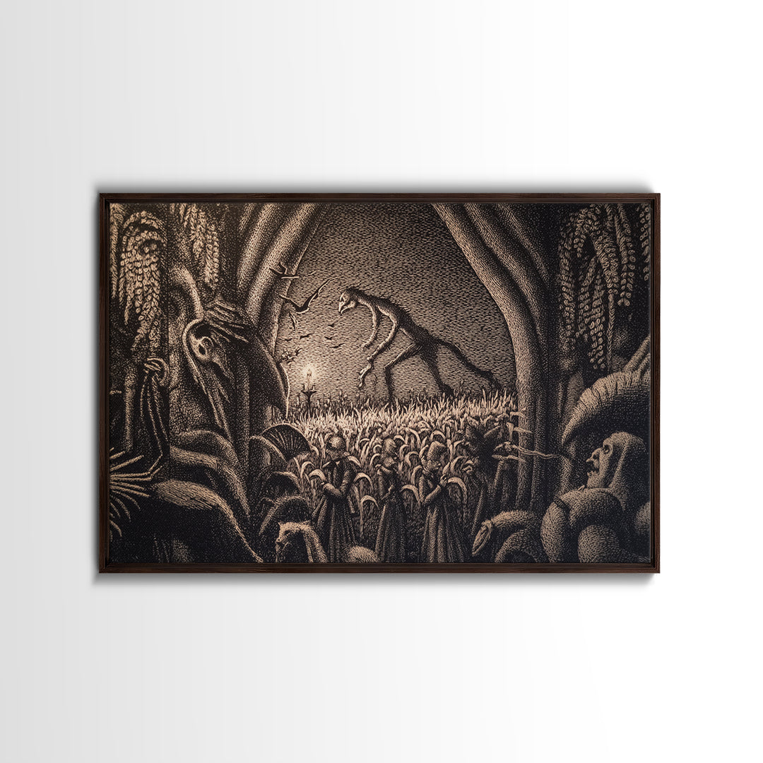 The Cornfield Crawler, Victorian Macabre Art, Landscape Wall Art, Macabre Wall Art, Canvas Print, Halloween Wall Art, Halloween Decor