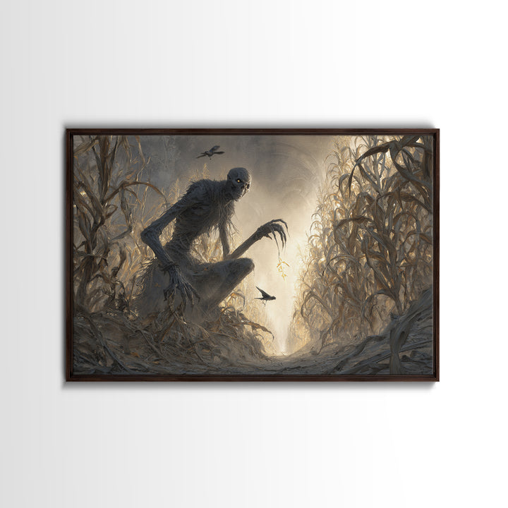 The Cornfield Crawler, Surreal Apocalyptic Art, Landscape Wall Art, Gothic Horror Wall Art, Canvas Print, Halloween Wall Art