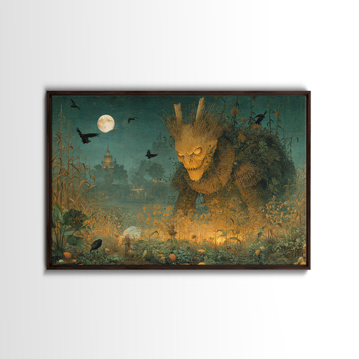 The Harvest Demon, Medieval Grotesque Art, Landscape Wall Art, Macabre Wall Art, Framed Canvas Print, Halloween Wall Art