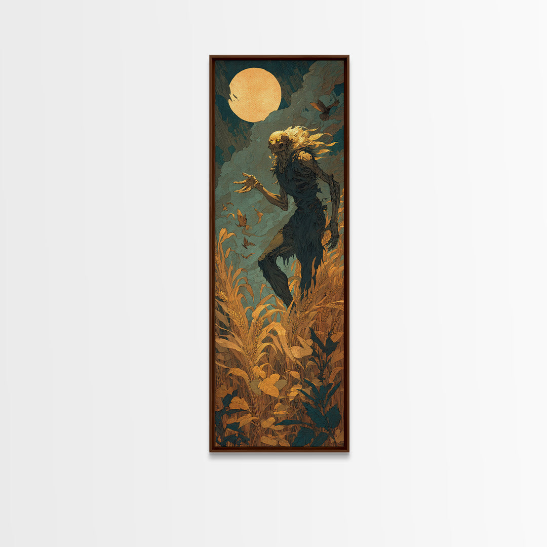The Harvest Demon, Visionary Gothic Art, Tall Narrow Wall Art, Dark Halloween Decor, Canvas Print, Halloween Wall Art