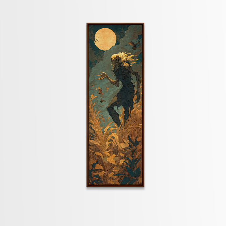 The Harvest Demon, Visionary Gothic Art, Tall Narrow Wall Art, Dark Halloween Decor, Canvas Print, Halloween Wall Art