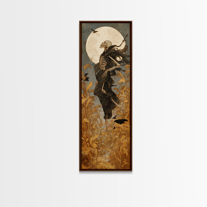 The Harvest Demon, Decadent Gothic Art, Tall Narrow Wall Art, Dark Halloween Decor, Framed Canvas Print, Halloween Wall Art