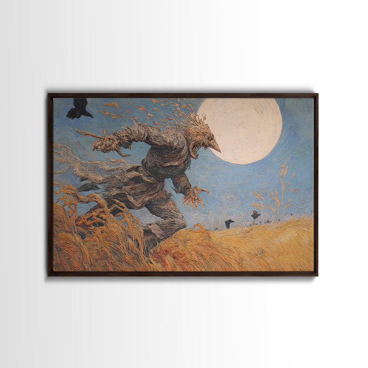 The Harvest Demon, Expressionist Gothic Art, Landscape Wall Art, Dark Halloween Decor, Framed Canvas Print, Halloween Wall Art