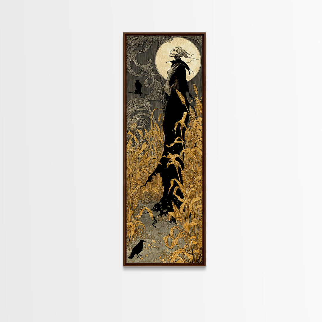 The Harvest Demon, Decadent Line Art, Tall Narrow Wall Art, Macabre Wall Art, Canvas Print, Halloween Wall Art, Dark Fantasy Art