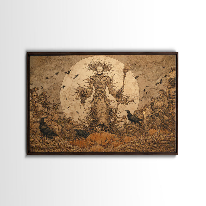 The Harvest Demon, Gothic Storybook Art, Landscape Wall Art, Dark Halloween Decor, Framed Canvas Print, Halloween Wall Art