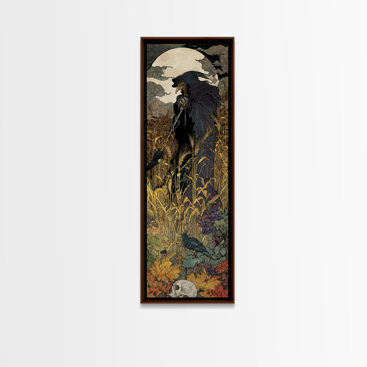 The Harvest Demon, Stained Glass Gothic Art, Tall Narrow Wall Art, Gothic Horror Wall Art, Canvas Print, Halloween Wall Art