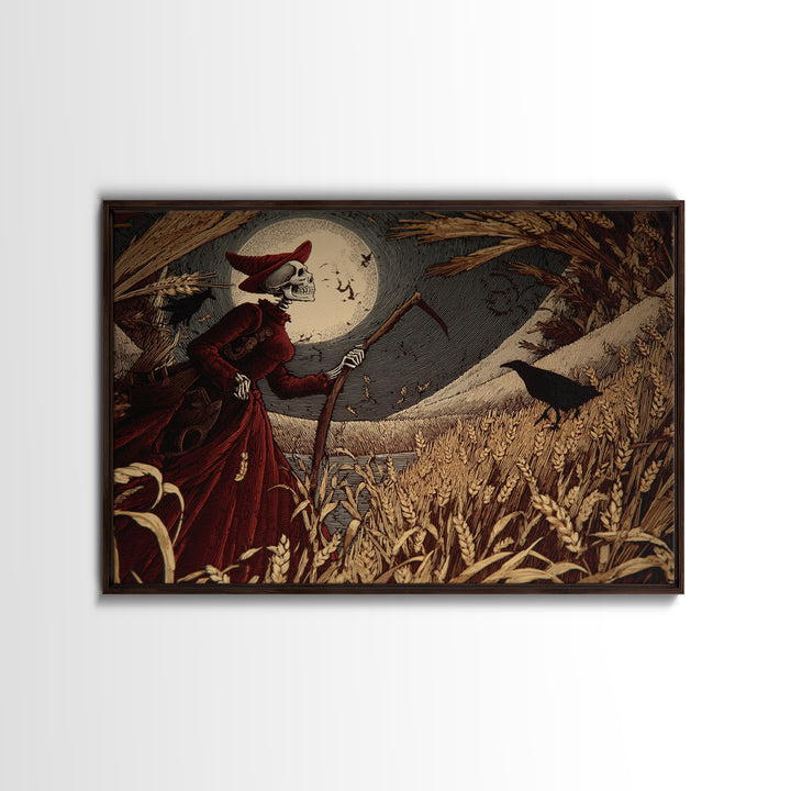 The Harvest Demon, Macabre Folk Print Art, Landscape Wall Art, Macabre Wall Art, Canvas Print, Halloween Wall Art