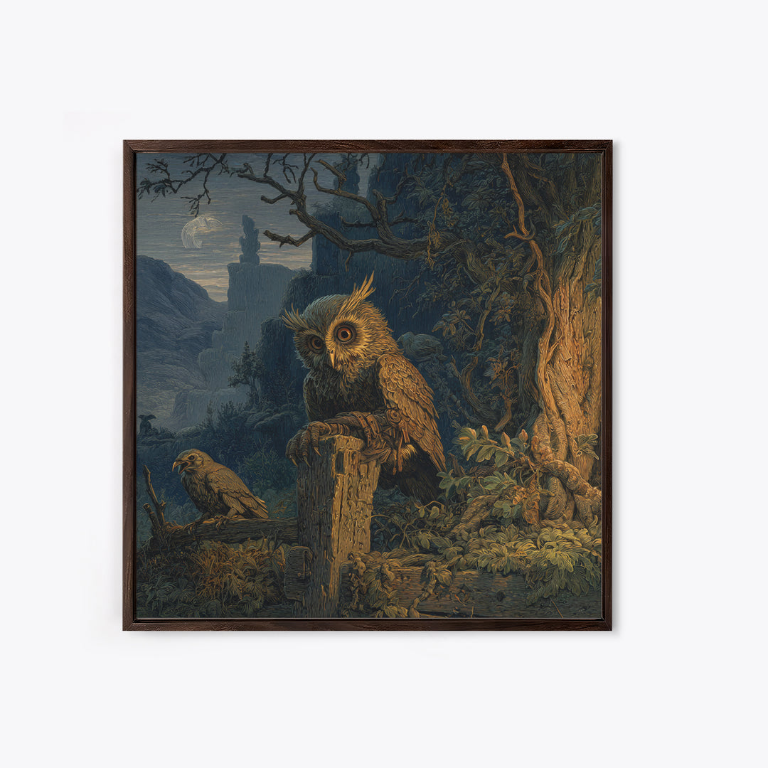 The Owl-Faced Omen, Baroque Witchcraft Art, Square Wall Art, Dark Fantasy Wall Art, Framed Canvas Print, Halloween Wall Art