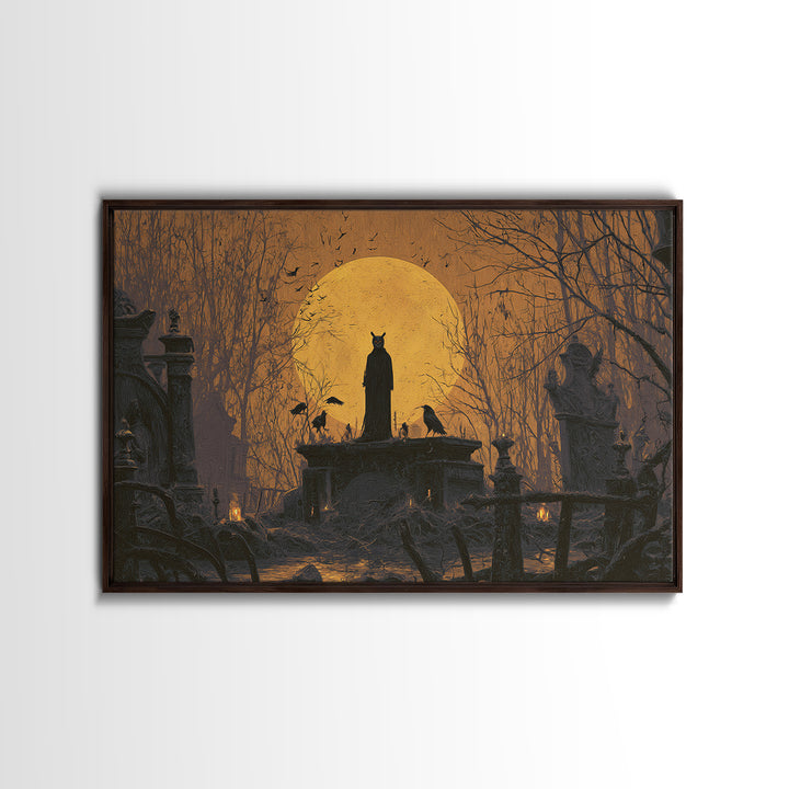 The Owl-Faced Omen, Romantic Gothic Landscape, Landscape Wall Art, Dark Halloween Decor, Canvas Print, Halloween Wall Art