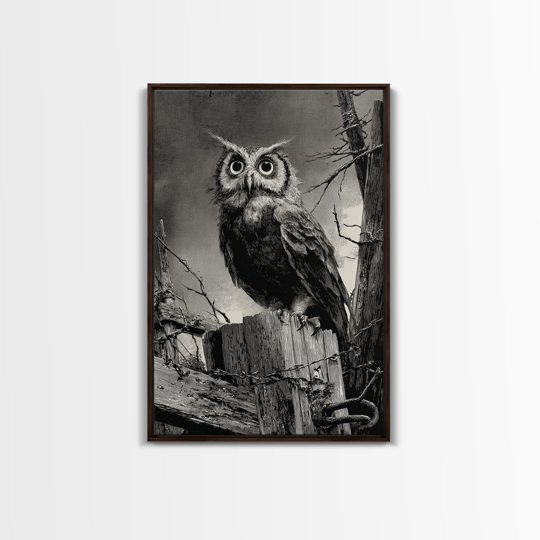 The Owl-Faced Omen, Decadent Gothic Art, Vertical Wall Art, Dark Fantasy Wall Art, Framed Canvas Print, Halloween Wall Art