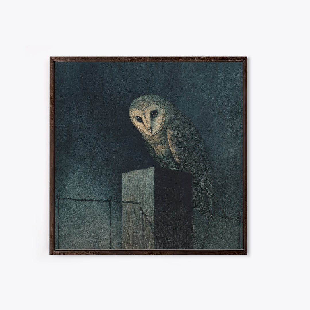 The Owl-Faced Omen, Dark Symbolist Art, Square Wall Art, Gothic Horror Wall Art, Canvas Print, Halloween Wall Art