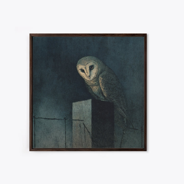The Owl-Faced Omen, Dark Symbolist Art, Square Wall Art, Gothic Horror Wall Art, Canvas Print, Halloween Wall Art