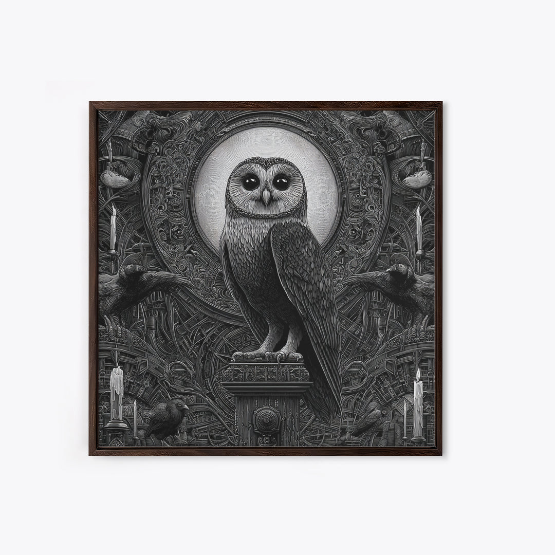 The Owl-Faced Omen, Biomechanical Horror Art, Square Wall Art, Gothic Horror Wall Art, Canvas Print, Halloween Wall Art, Statement Wall Art
