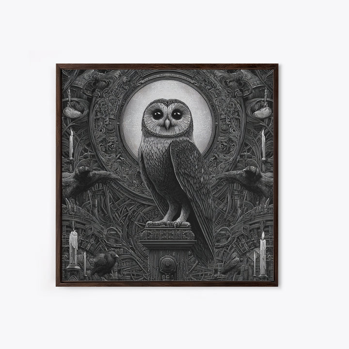 The Owl-Faced Omen, Biomechanical Horror Art, Square Wall Art, Gothic Horror Wall Art, Canvas Print, Halloween Wall Art, Statement Wall Art