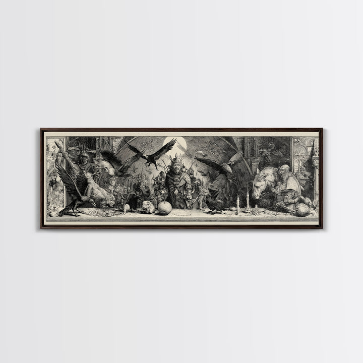 The Bat-Winged Imp, Renaissance Engraving Art, Extra Wide Wall Art, Dark Fantasy Wall Art, Canvas Print, Halloween Wall Art
