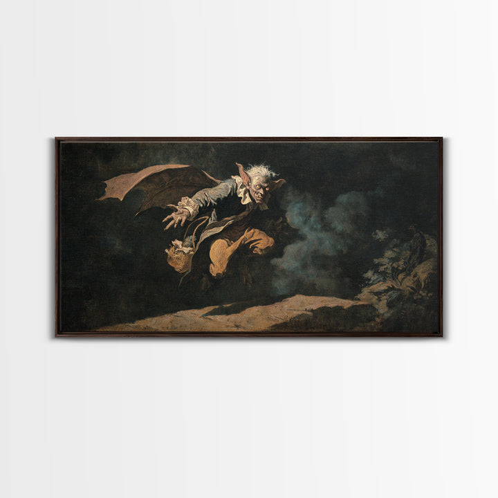 The Bat-Winged Imp, Dark Romantic Horror Art, Wide Panoramic Art, Dark Fantasy Wall Art, Canvas Print, Halloween Wall Art