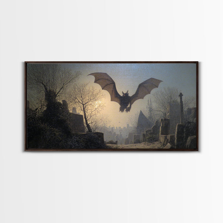 The Bat-Winged Imp, Romantic Gothic Landscape, Wide Panoramic Art, Dark Fantasy Wall Art, Canvas Print, Halloween Wall Art