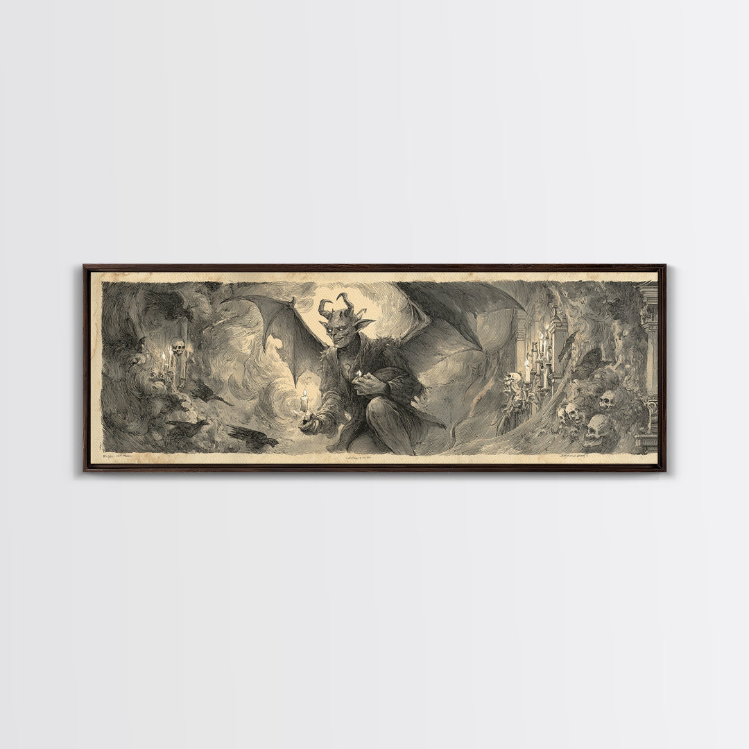 The Bat-Winged Imp, Decadent Gothic Art, Extra Wide Wall Art, Dark Halloween Decor, Canvas Print, Halloween Wall Art