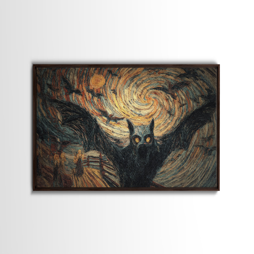 The Bat-Winged Imp, Expressionist Gothic Art, Landscape Wall Art, Macabre Wall Art, Framed Canvas Print, Halloween Wall Art