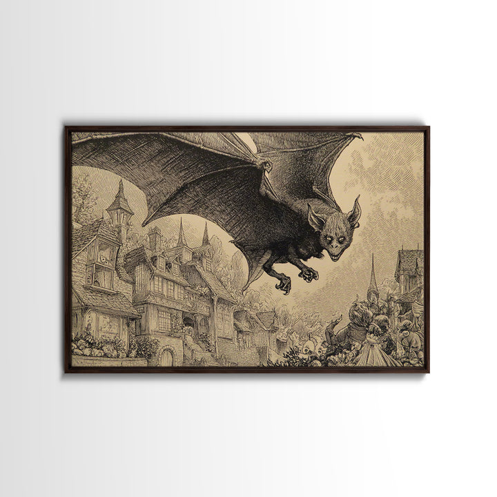 The Bat-Winged Imp, Victorian Macabre Art, Landscape Wall Art, Gothic Horror Wall Art, Framed Canvas Print, Halloween Wall Art