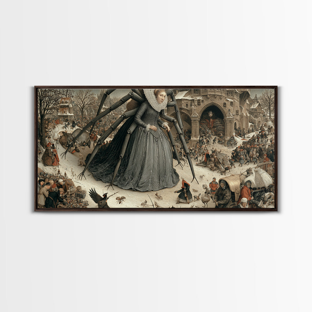 The Spider Queen, Northern Renaissance Horror, Wide Panoramic Art, Gothic Horror Wall Art, Canvas Print, Halloween Wall Art