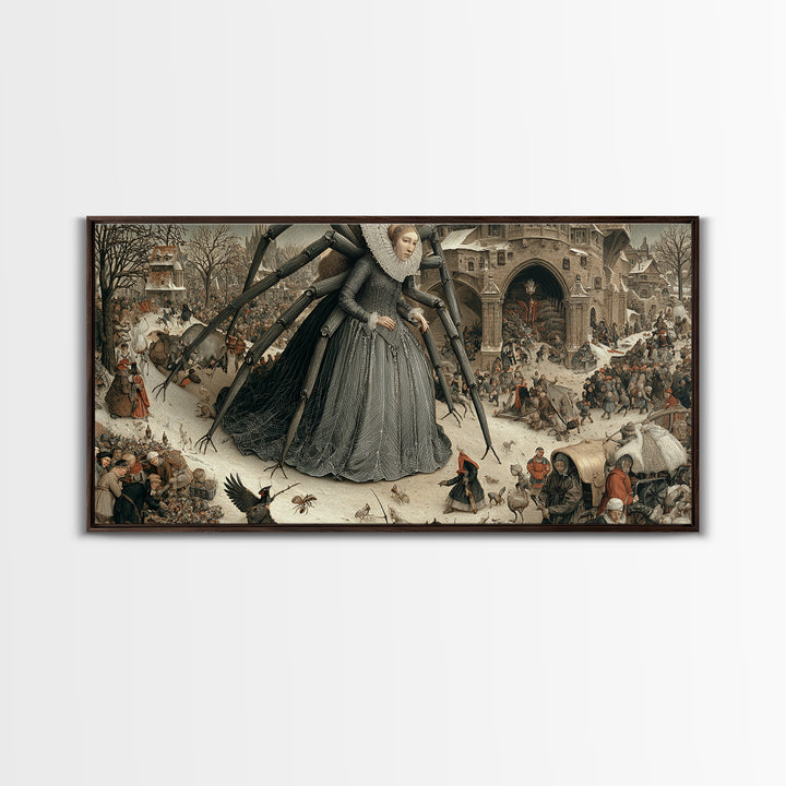 The Spider Queen, Northern Renaissance Horror, Wide Panoramic Art, Gothic Horror Wall Art, Canvas Print, Halloween Wall Art