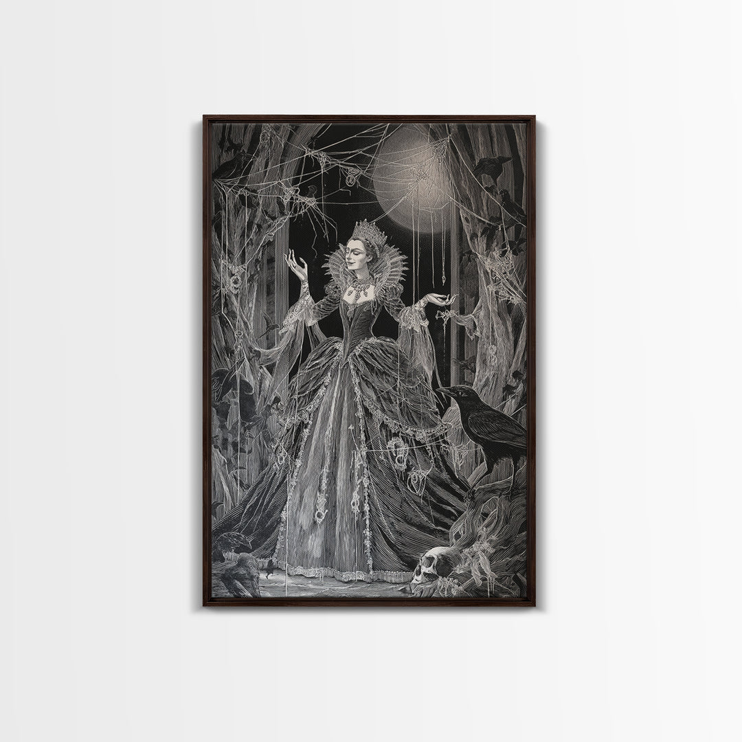 The Spider Queen, Danse Macabre Art, Vertical Wall Art, Dark Halloween Decor, Framed Canvas Print, Halloween Wall Art