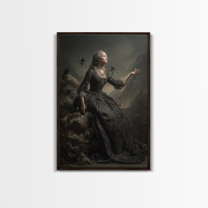 The Spider Queen, Baroque Witchcraft Art, Vertical Wall Art, Dark Halloween Decor, Canvas Print, Halloween Wall Art, Dark Fantasy Art