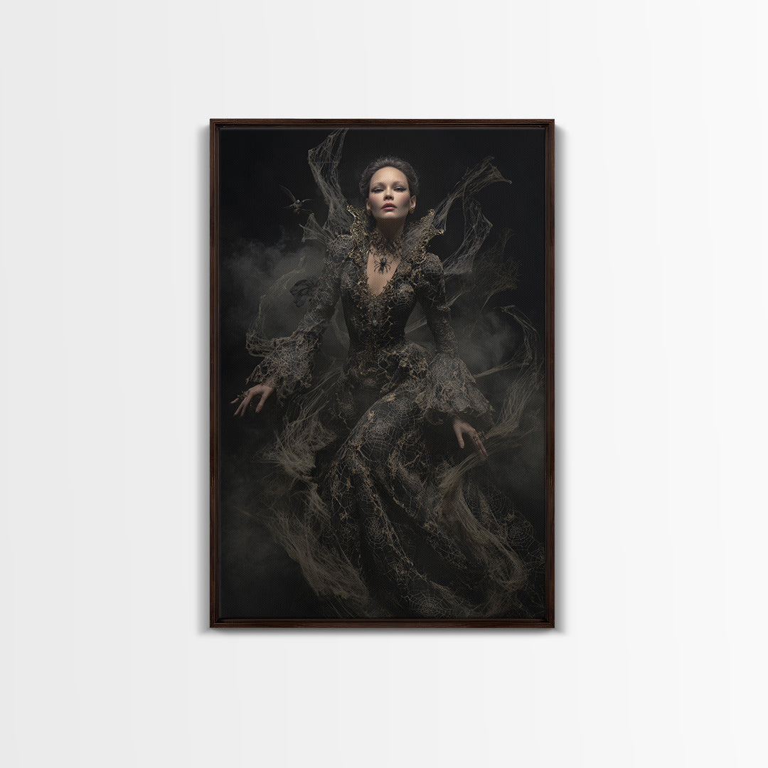 The Spider Queen, Dark Romantic Horror Art, Vertical Wall Art, Dark Fantasy Wall Art, Framed Canvas Print, Halloween Wall Art