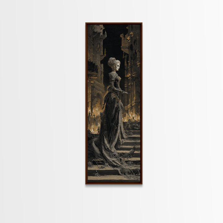 The Spider Queen, Architectural Etching Art, Tall Narrow Wall Art, Dark Fantasy Wall Art, Canvas Print, Halloween Wall Art