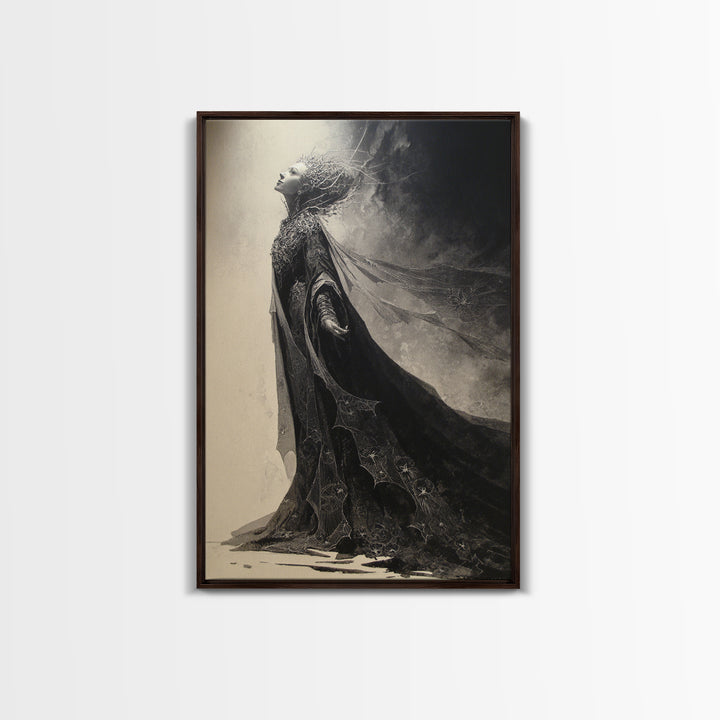 The Spider Queen, Symbolist Dream Art, Vertical Wall Art, Dark Fantasy Wall Art, Framed Canvas Print, Halloween Wall Art