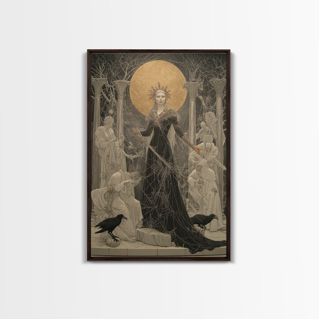 The Spider Queen, Symbolist Death Art, Vertical Wall Art, Gothic Horror Wall Art, Framed Canvas Print, Halloween Wall Art