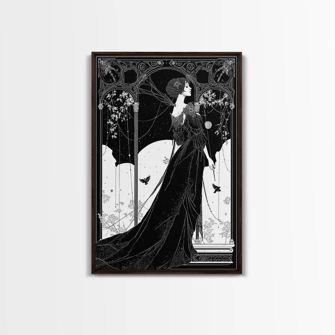 The Spider Queen, Decadent Line Art, Vertical Wall Art, Macabre Wall Art, Canvas Print, Halloween Wall Art, Dark Fantasy Art