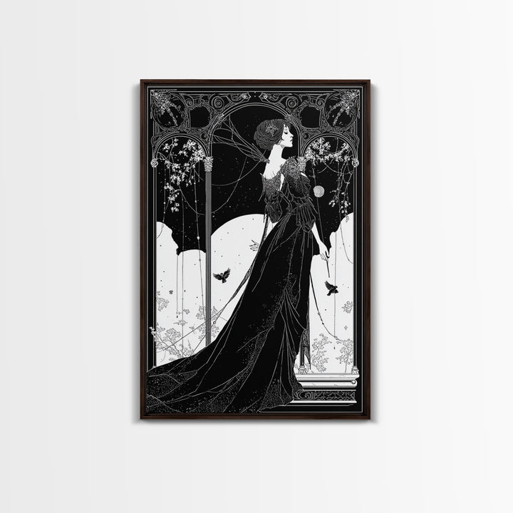 The Spider Queen, Decadent Line Art, Vertical Wall Art, Macabre Wall Art, Canvas Print, Halloween Wall Art, Dark Fantasy Art