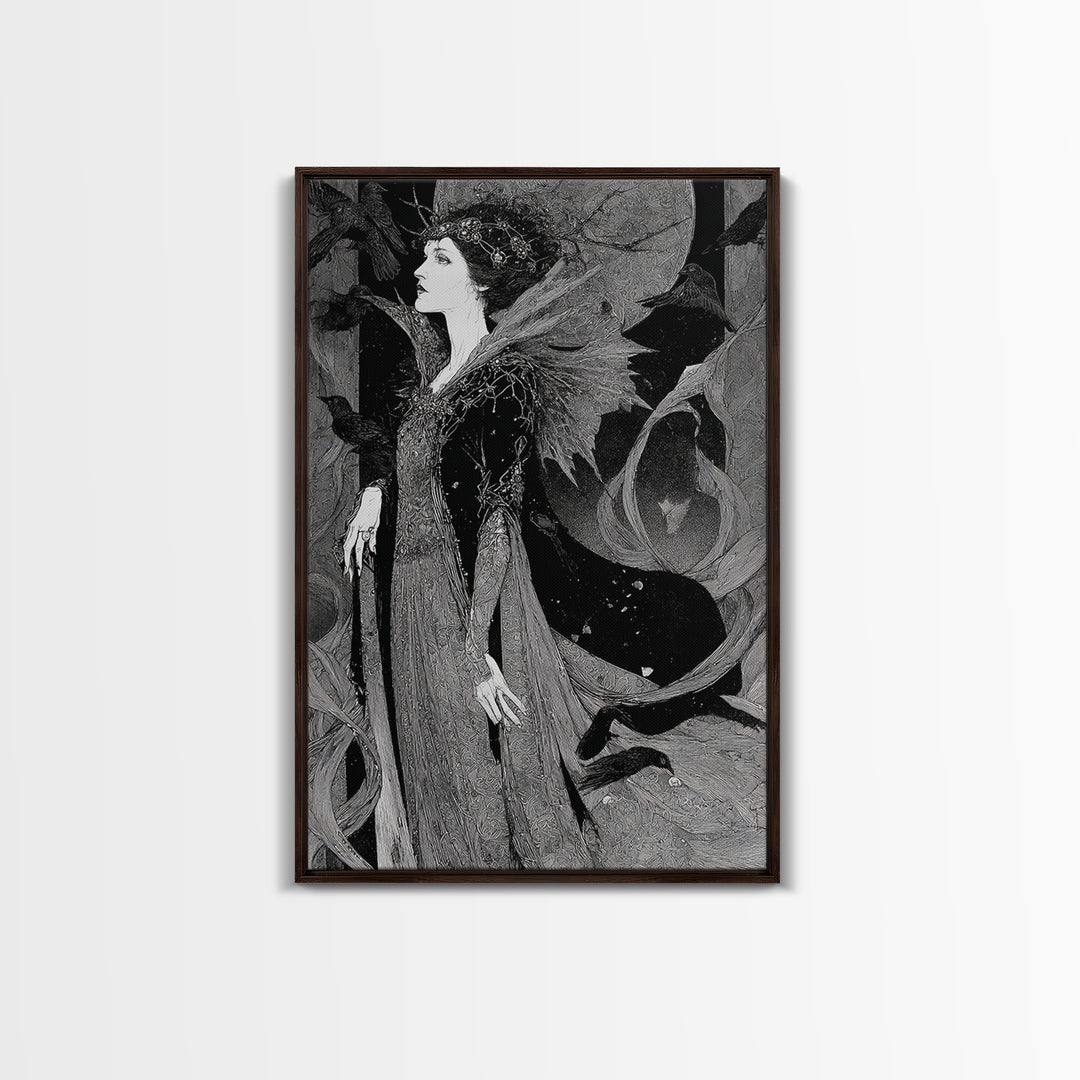 The Spider Queen, Stained Glass Gothic Art, Vertical Wall Art, Dark Halloween Decor, Canvas Print, Halloween Wall Art