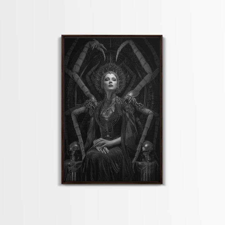 The Spider Queen, Biomechanical Horror Art, Vertical Wall Art, Dark Halloween Decor, Framed Canvas Print, Halloween Wall Art