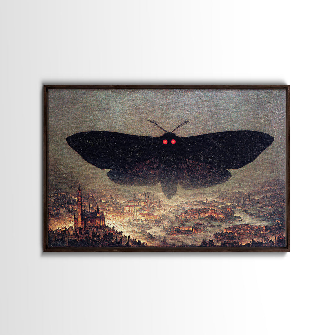 The Red-Eyed Moth Creature, Medieval Grotesque Art, Landscape Wall Art, Dark Fantasy Wall Art, Framed Canvas Print, Dark Fantasy Art