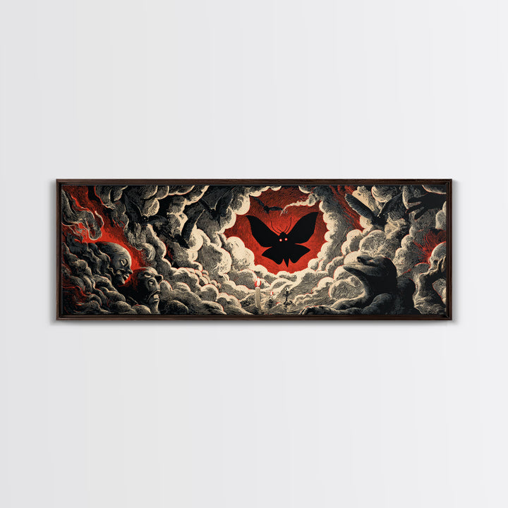 The Red-Eyed Moth Creature, Gothic Nightmare Art, Extra Wide Wall Art, Dark Halloween Decor, Canvas Print, Halloween Wall Art